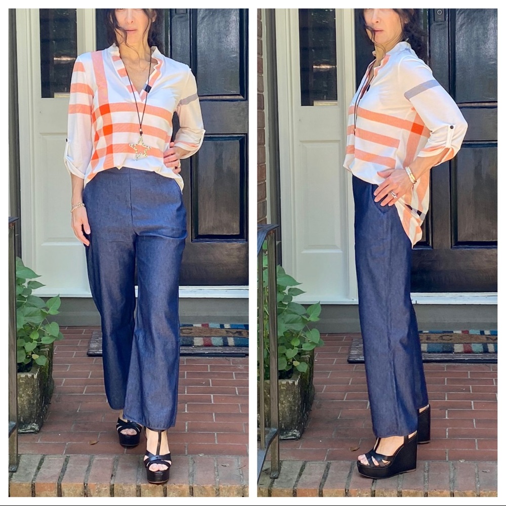 Beige inspired plaid rolled sleeves tunic top - Picture 9 of 16